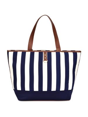 navy blue and white striped leatherette tote - 9659402 - Standard Image - 6