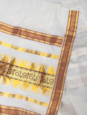 Cream Color Cotton Kasavu Saree with blouse - 9661163 - Standard Image - 3