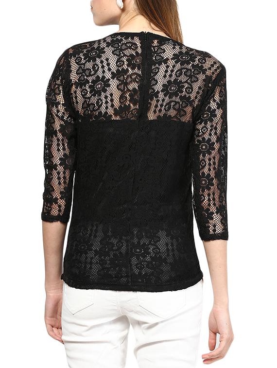 black half sleeved lace top - 9673007 - Zoom Image - 3