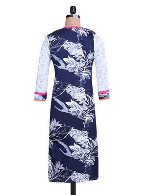 Black and White Printed Kurti with Orange Placket - 9676081 - Standard Image - 3