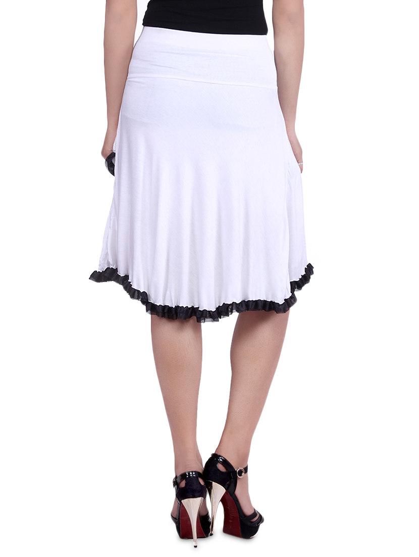 white knee length viscose lycra flared skirt - 9683063 - Zoom Image - 3