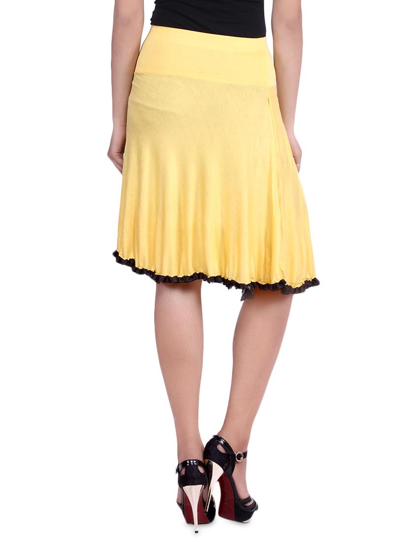 yellow knee length viscose lycra flared skirt - 9683064 - Zoom Image - 3