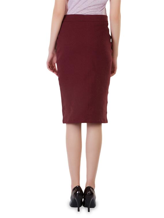 Maroon cotton lycra front slit skirt - 9683537 - Zoom Image - 3