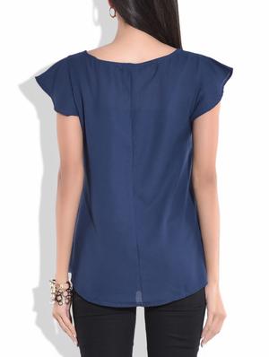 navy blue cap sleeved asymmetrical top - 9686078 - Standard Image - 3