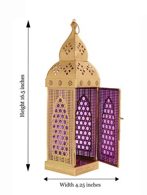 Anasa Decorative Metal & Glass Traditional Lantern Hanging T-light Candle Holder Golden 16.5 Inch - 9691385 - Standard Image - 3