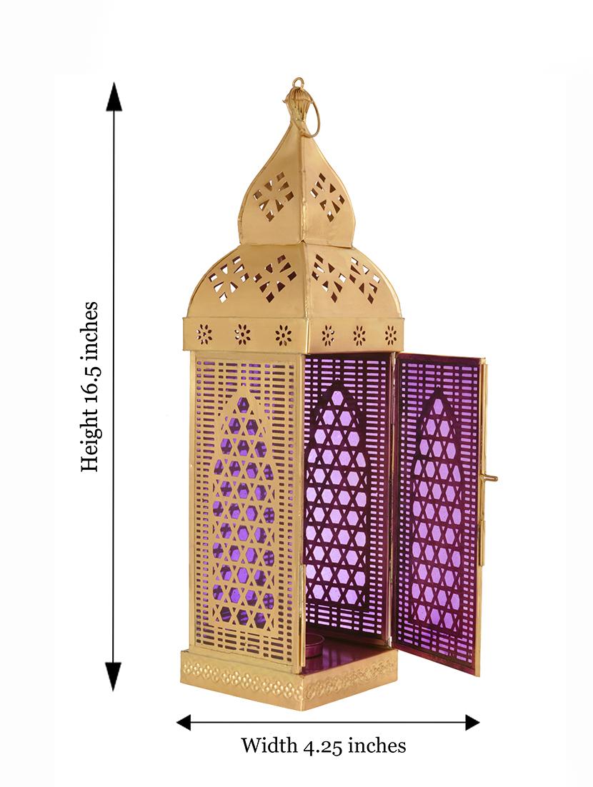 Anasa Decorative Metal & Glass Traditional Lantern Hanging T-light Candle Holder Golden 16.5 Inch - 9691385 - Zoom Image - 3