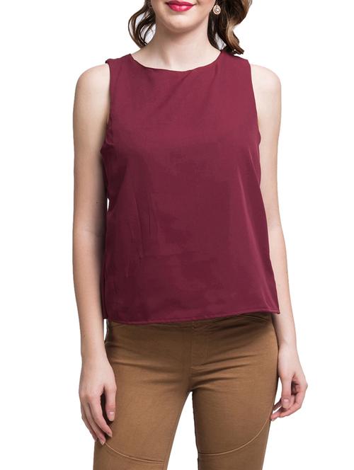 Maroon Solid Detailed Back Crossover Top - 9692514 - Standard Image - 1