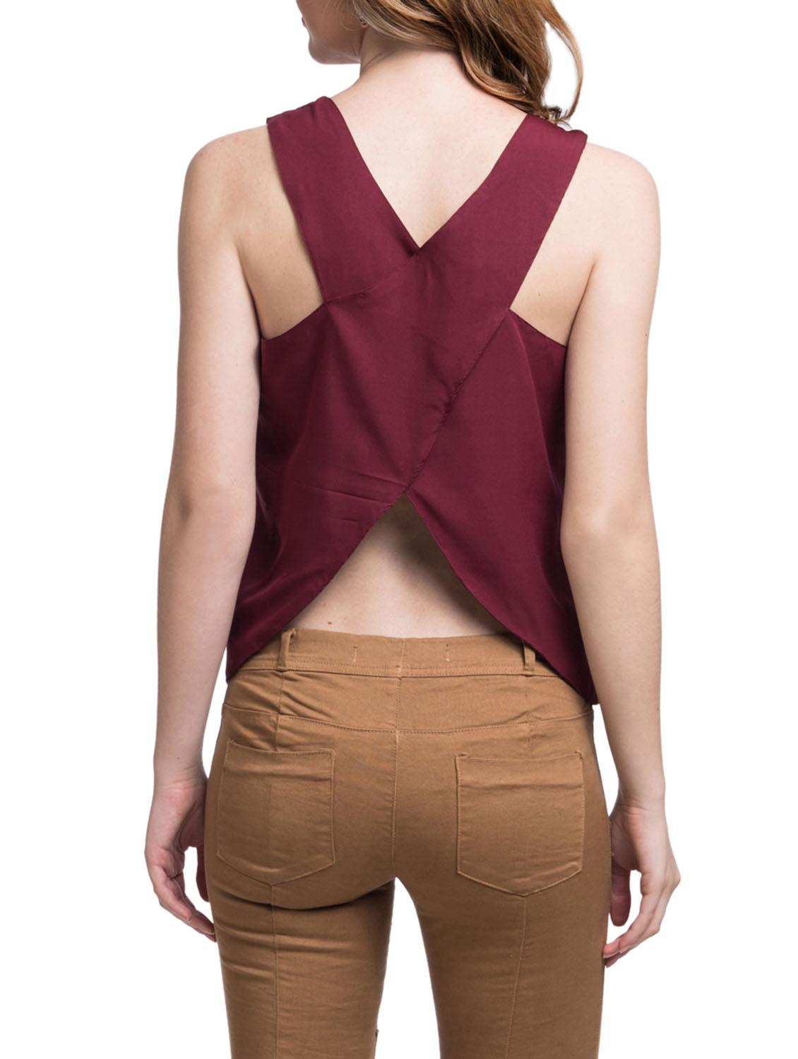Maroon Solid Detailed Back Crossover Top - 9692514 - Zoom Image - 3