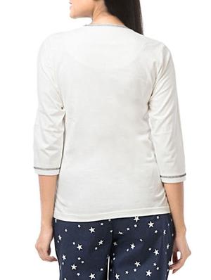 White and Blue Printed Top with Pyjama Set - 9695765 - Standard Image - 3