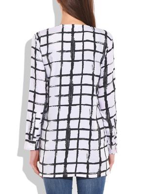 White and black poly crepe check box printed top - 9711995 - Standard Image - 3