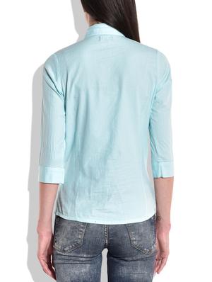 solid light blue cotton shirt - 9718026 - Standard Image - 3