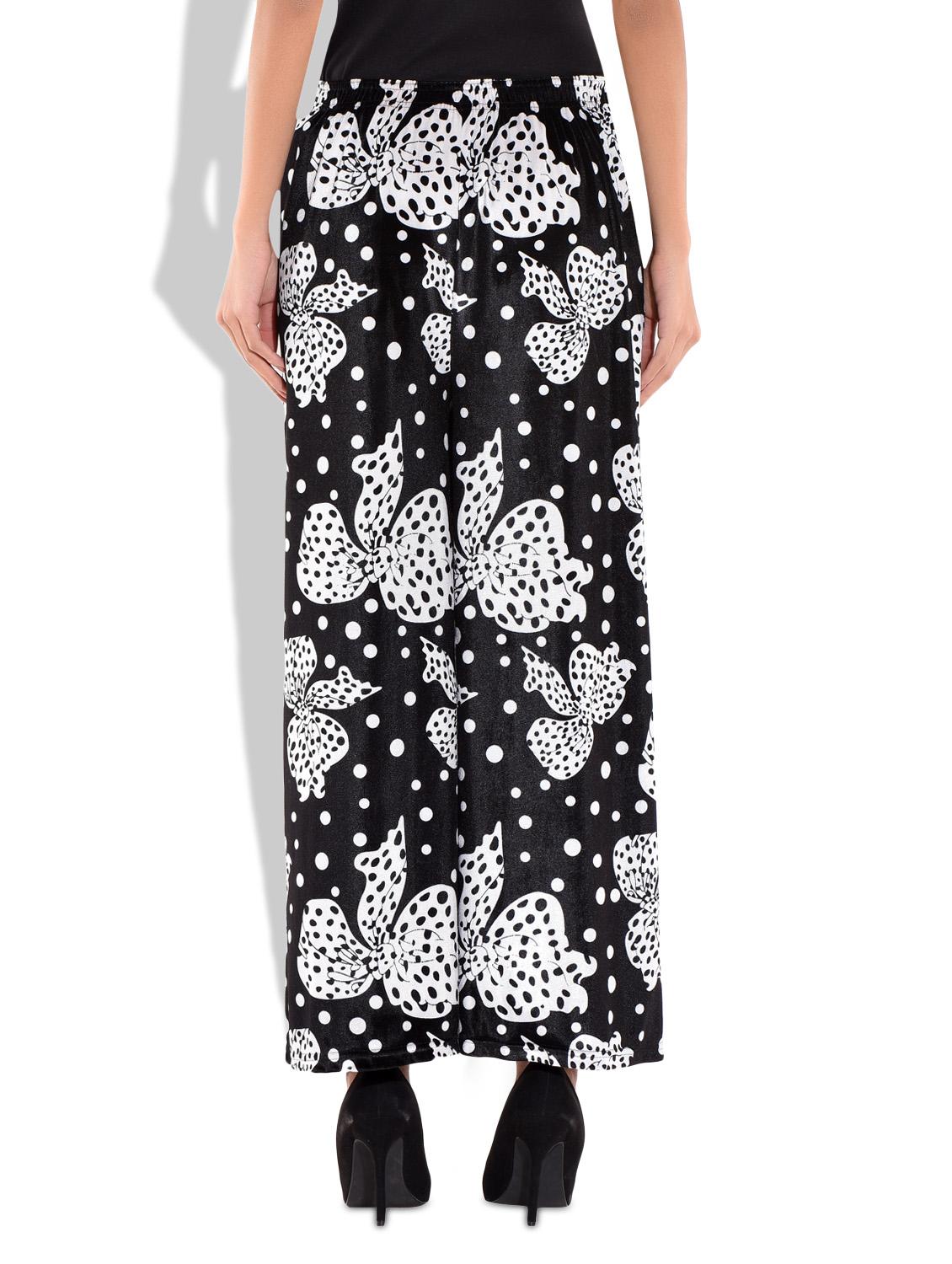 white and black velvet printed palazzo - 9722565 - Zoom Image - 3