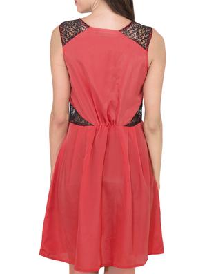 peach polycrepe laced dress - 9737362 - Standard Image - 3