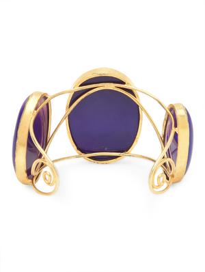 natural stone studded gold plated hand cuff - 9761975 - Standard Image - 3