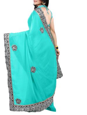 blue Chiffon saree - 9765212 - Standard Image - 3