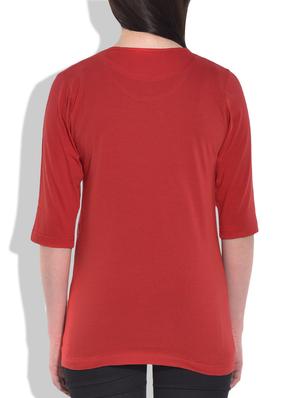 red printed knitted cotton t-shirt - 9773095 - Standard Image - 3