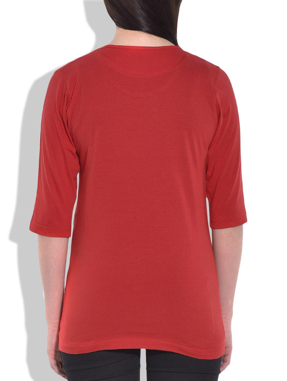 red printed knitted cotton t-shirt - 9773095 - Zoom Image - 3