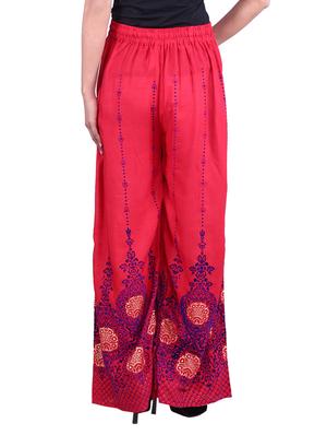 red rayon embroidered palazzo - 9784786 - Standard Image - 3