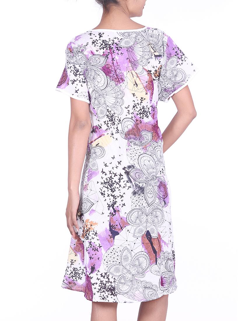 white butterfly and birds printed cotton dress - 9797142 - Zoom Image - 3