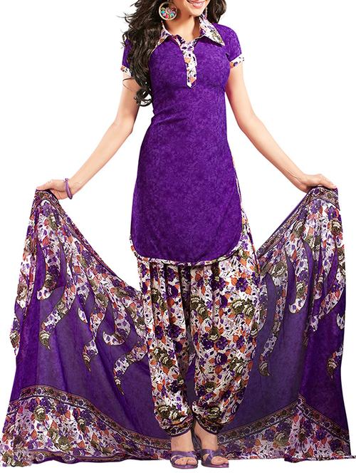 purple printed crape suit piece - 9806369 - Very Small Image - 1