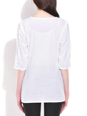 white colored, Cotton Embroidered Top - 9822139 - Standard Image - 3
