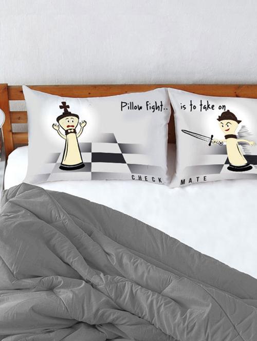 grey cotton bed sheet set with 2 pillow covers - 9823982 - Very Small Image - 1