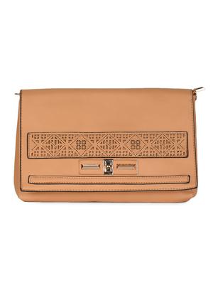beige Leatherette Cut Work Clutch - 985217 - Standard Image - 6
