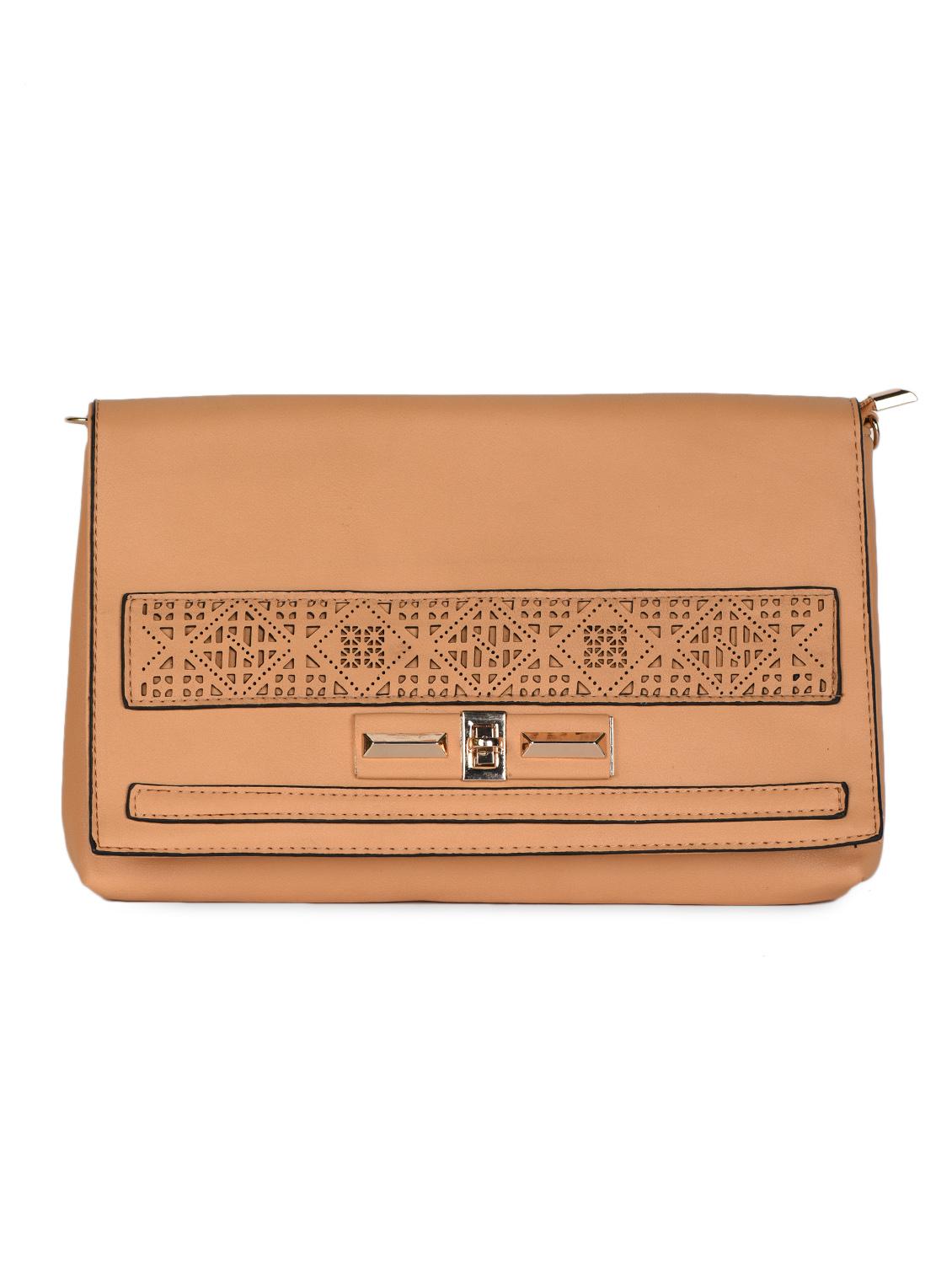 beige Leatherette Cut Work Clutch - 985217 - Zoom Image - 6