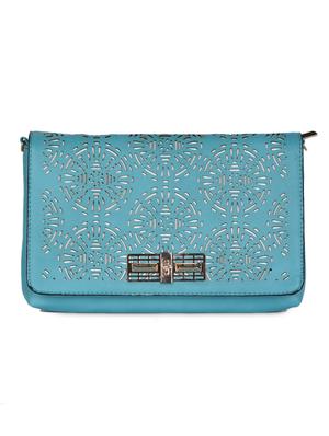 blue Leatherette Cut Work Clutch - 985221 - Standard Image - 6