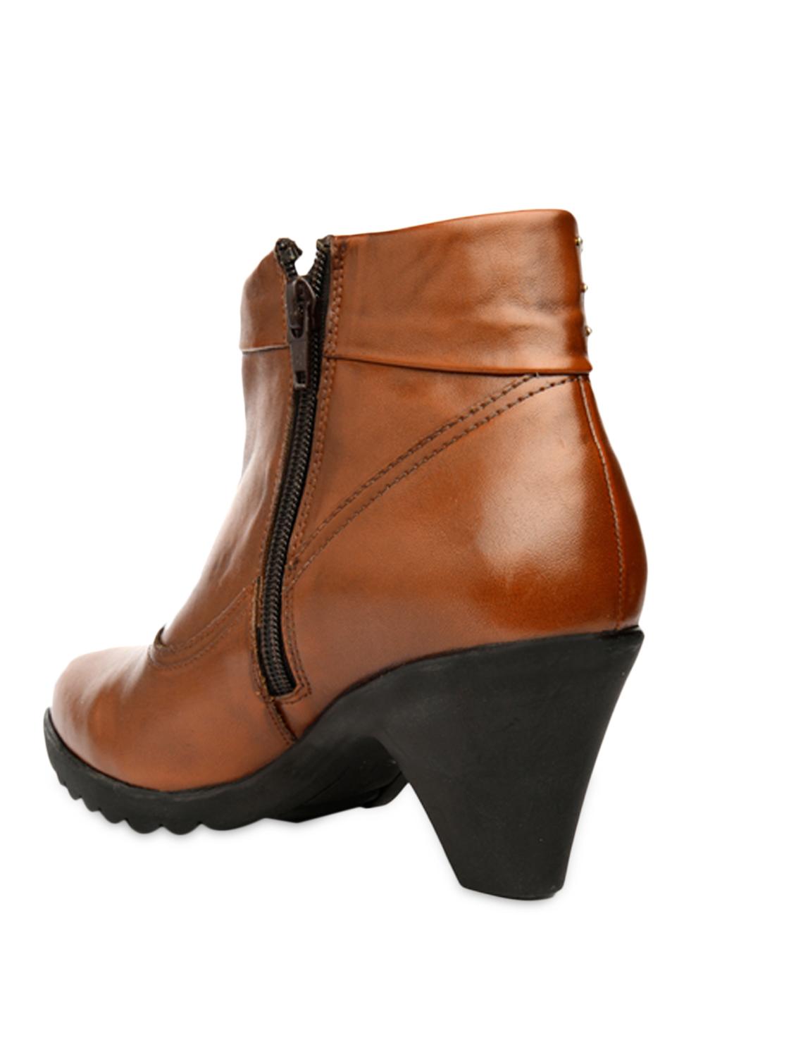 tan ankle length studded boots with zipper - 985421 - Zoom Image - 3