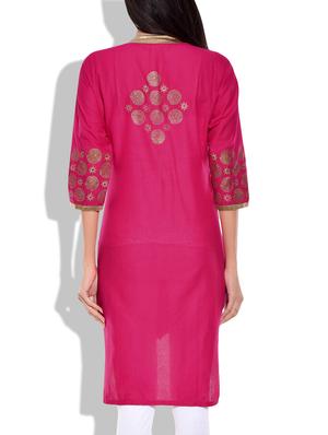 magenta cotton straight kurta - 9907992 - Standard Image - 3