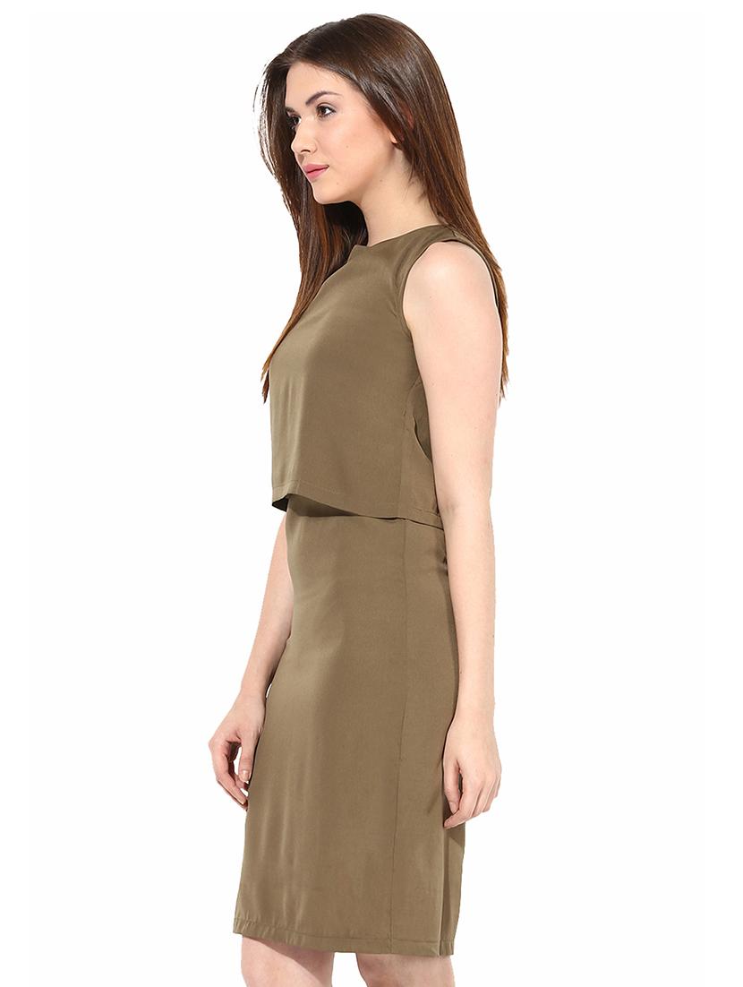 olive poly crepe dress - 9934387 - Zoom Image - 3