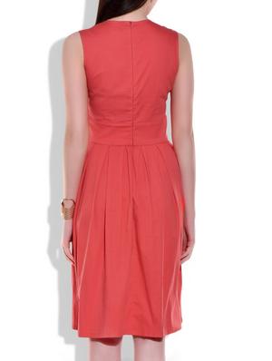 orange cotton lycra pleated dress - 9949089 - Standard Image - 3