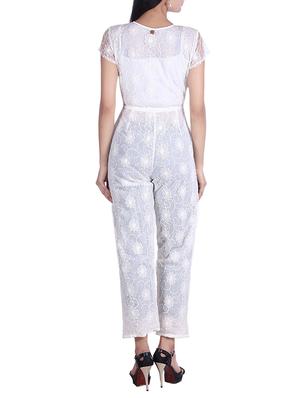 Solid white floral patterned jumpsuit - 9973671 - Standard Image - 3