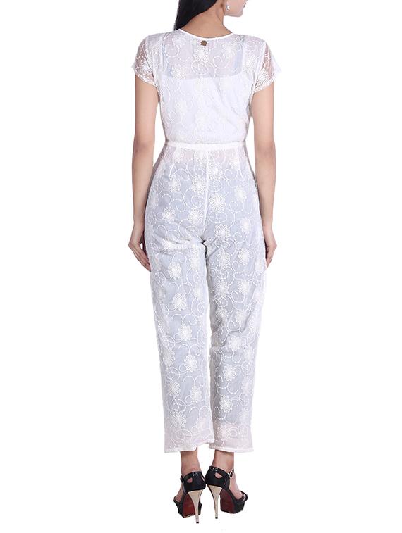 Solid white floral patterned jumpsuit - 9973671 - Zoom Image - 3