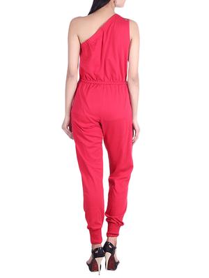 Solid red one-shoulder jumpsuit - 9973719 - Standard Image - 3