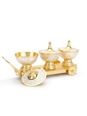 gold , silver brass decorative tray and bowl - 9985725 - Standard Image - 3