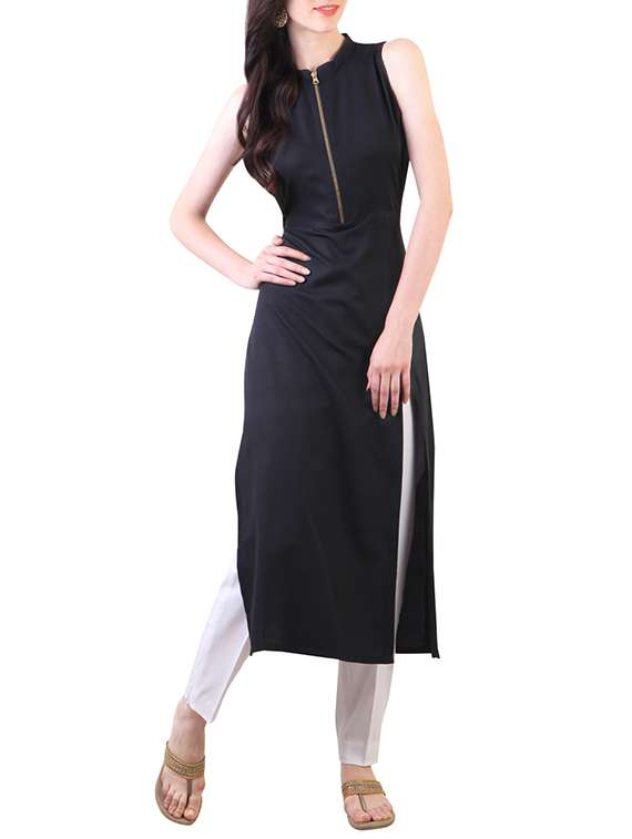 blue crepe plain kurta