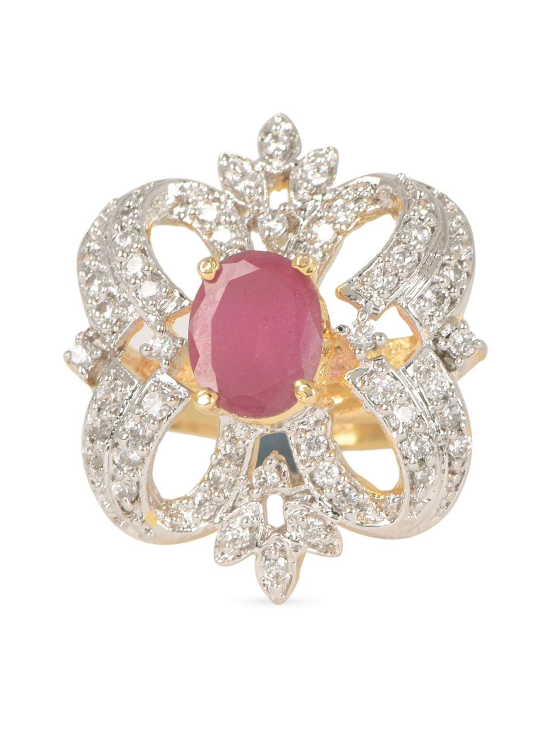 Red stone with crystals ring