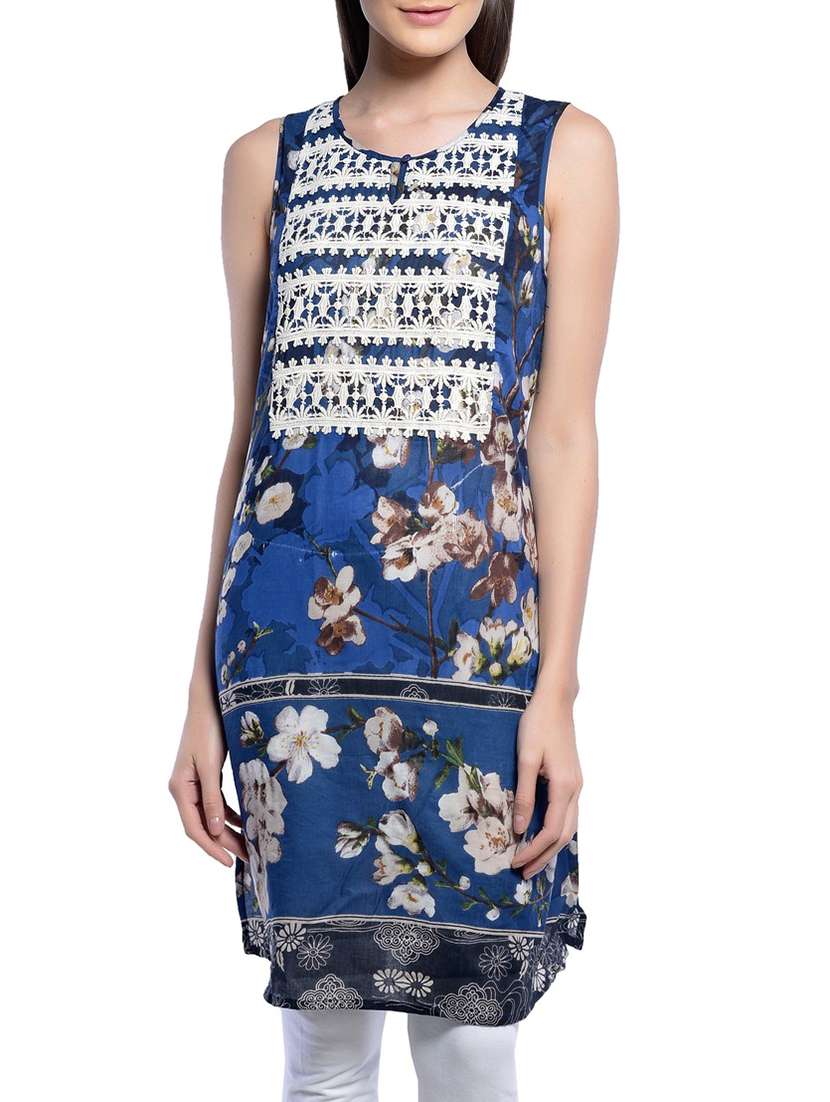 blue printed cotton kurta
