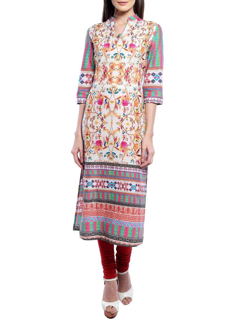 pink printed cotton kurta