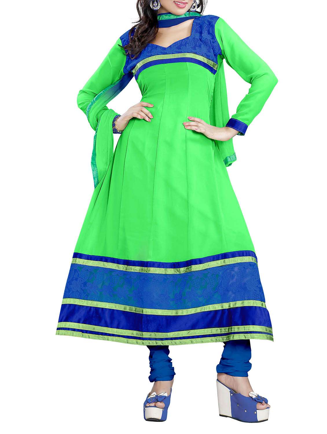 green georgette anarkali suits dress material