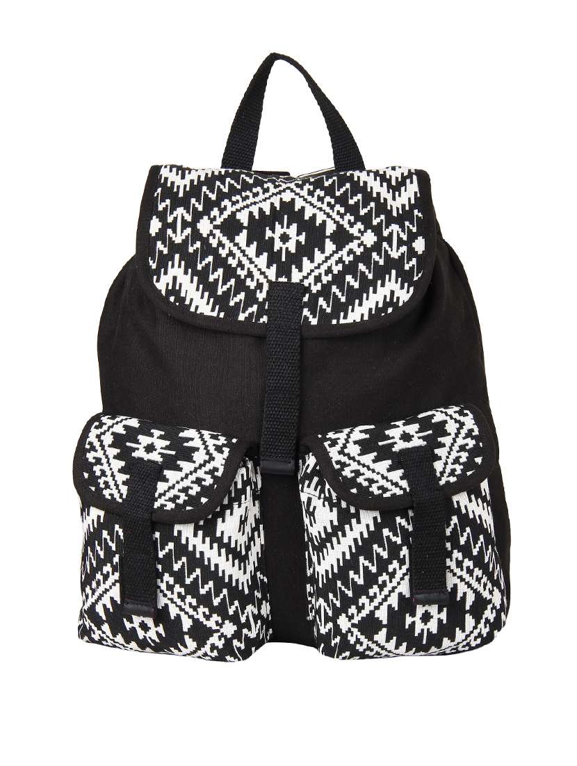 black,white canvas backpack