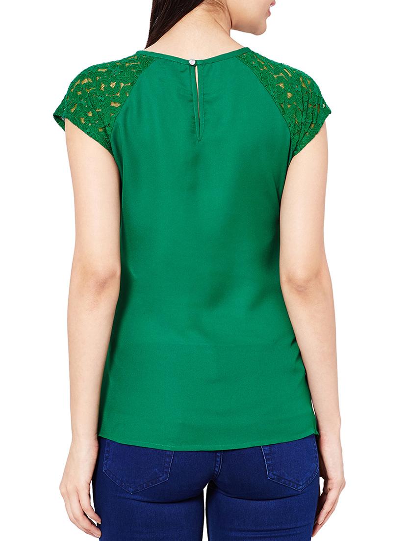 the vanca forest green top with lace detail - 10016757 - Standard Image - 2