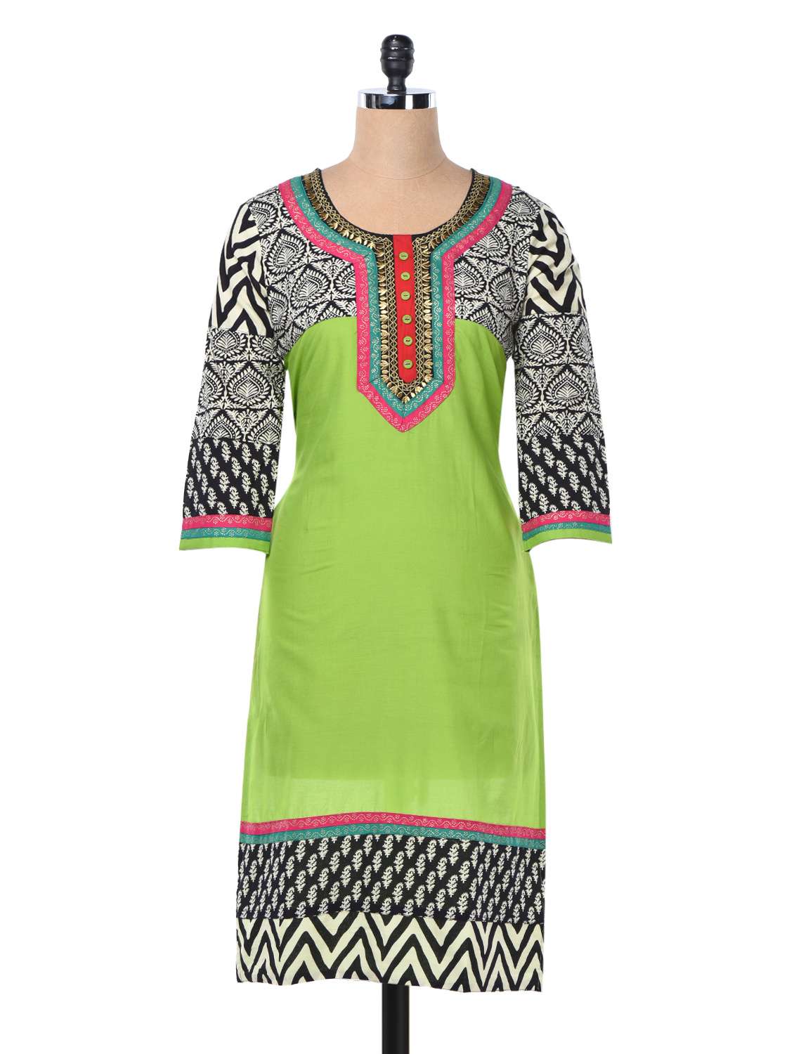 green printed kurta