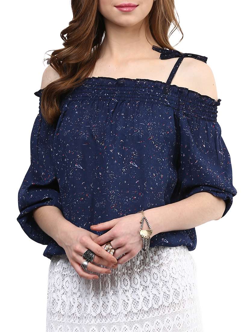 tie knot cold shoulder blouson top