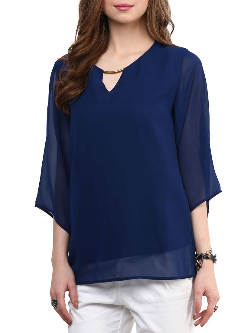 navy blue keyhole detail top