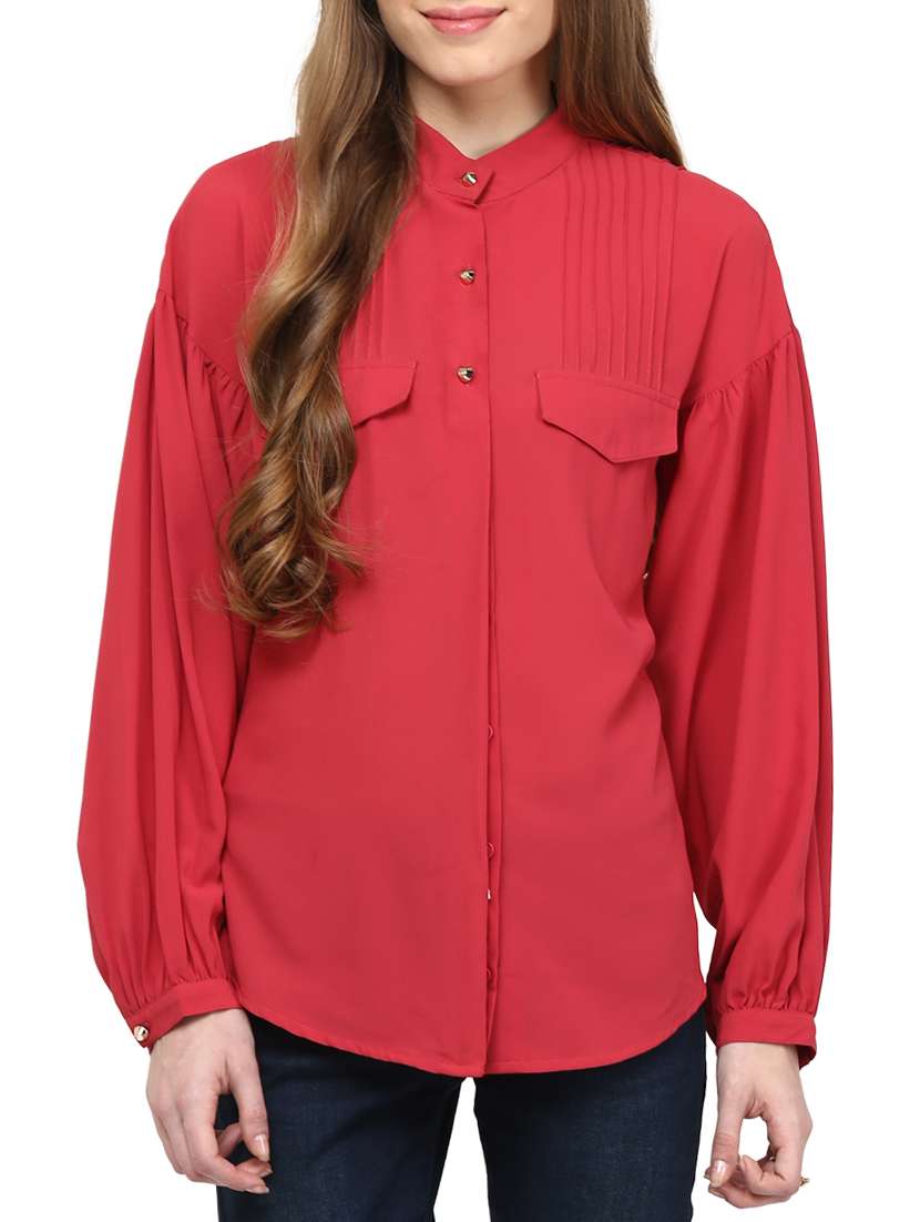 red poly georgette shirt
