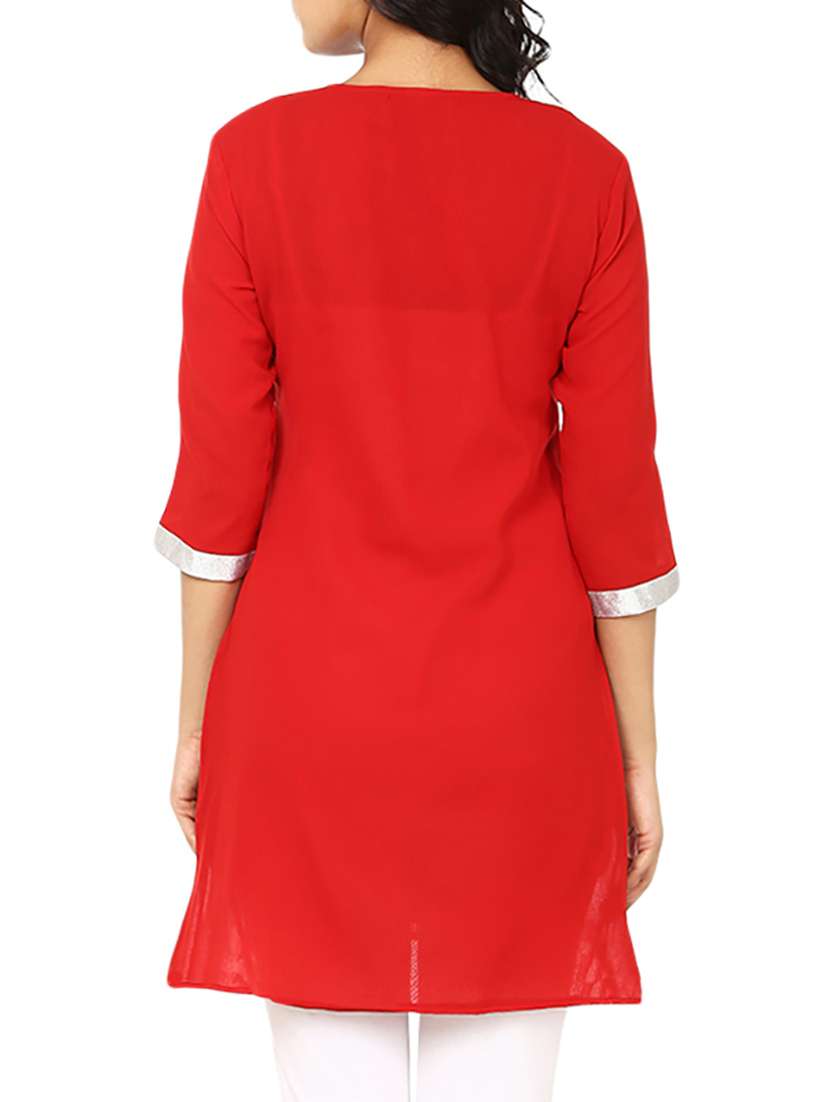 red georgette straight kurta - 10024447 - Standard Image - 2