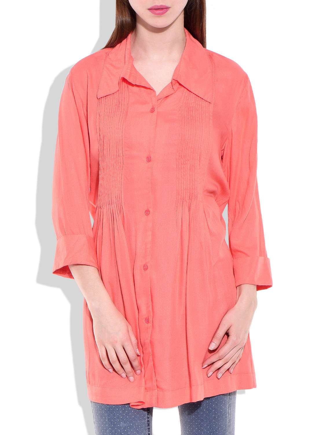 orange solid rayon tunic